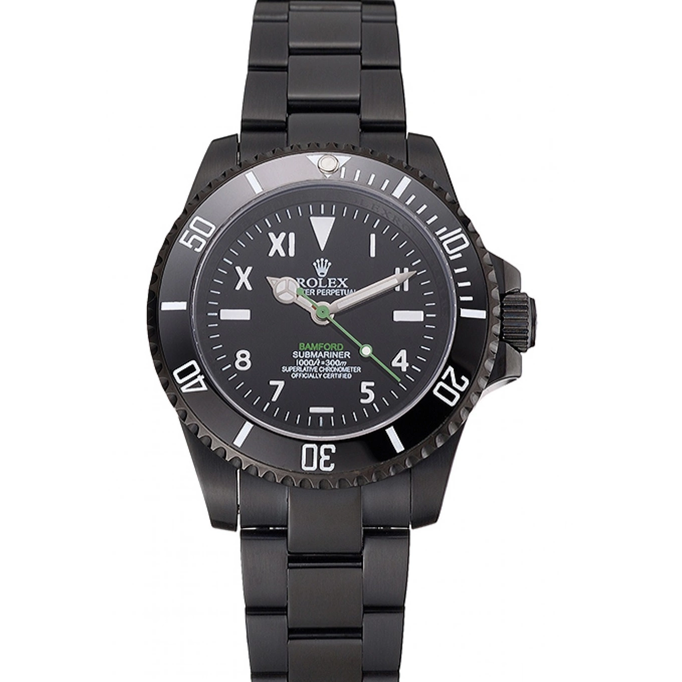 Aaa replica watch Ionized Case Bracelet Bamford And Rolex Submariner Roman Numerals Black Black Dial 0707